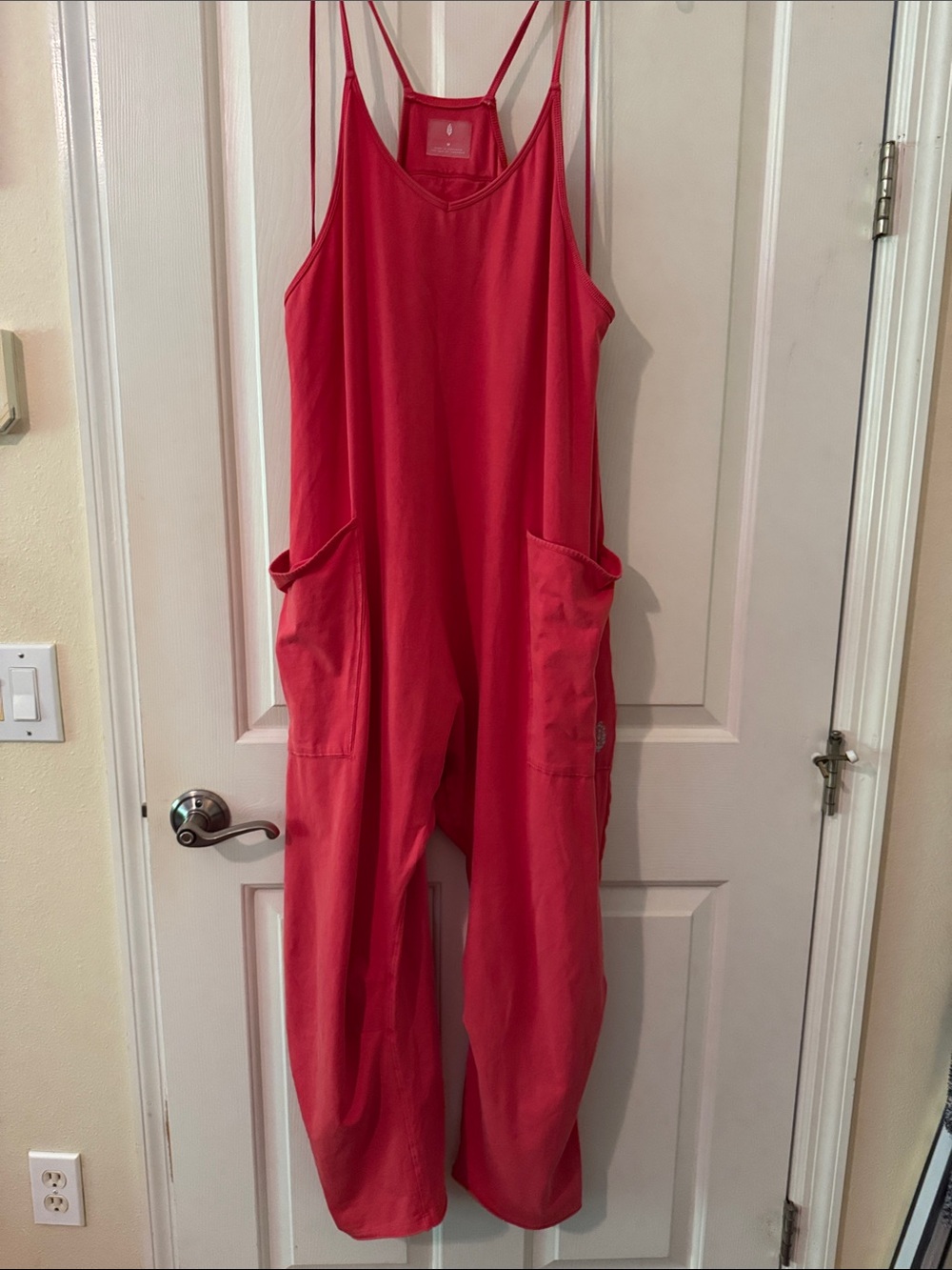 FP Movement by Free People Bright Red Wide-Leg Romper with Pockets